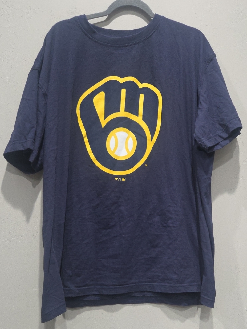 Fanatics Navy Blue T-Shirt with Yellow Baseball Glove Logo